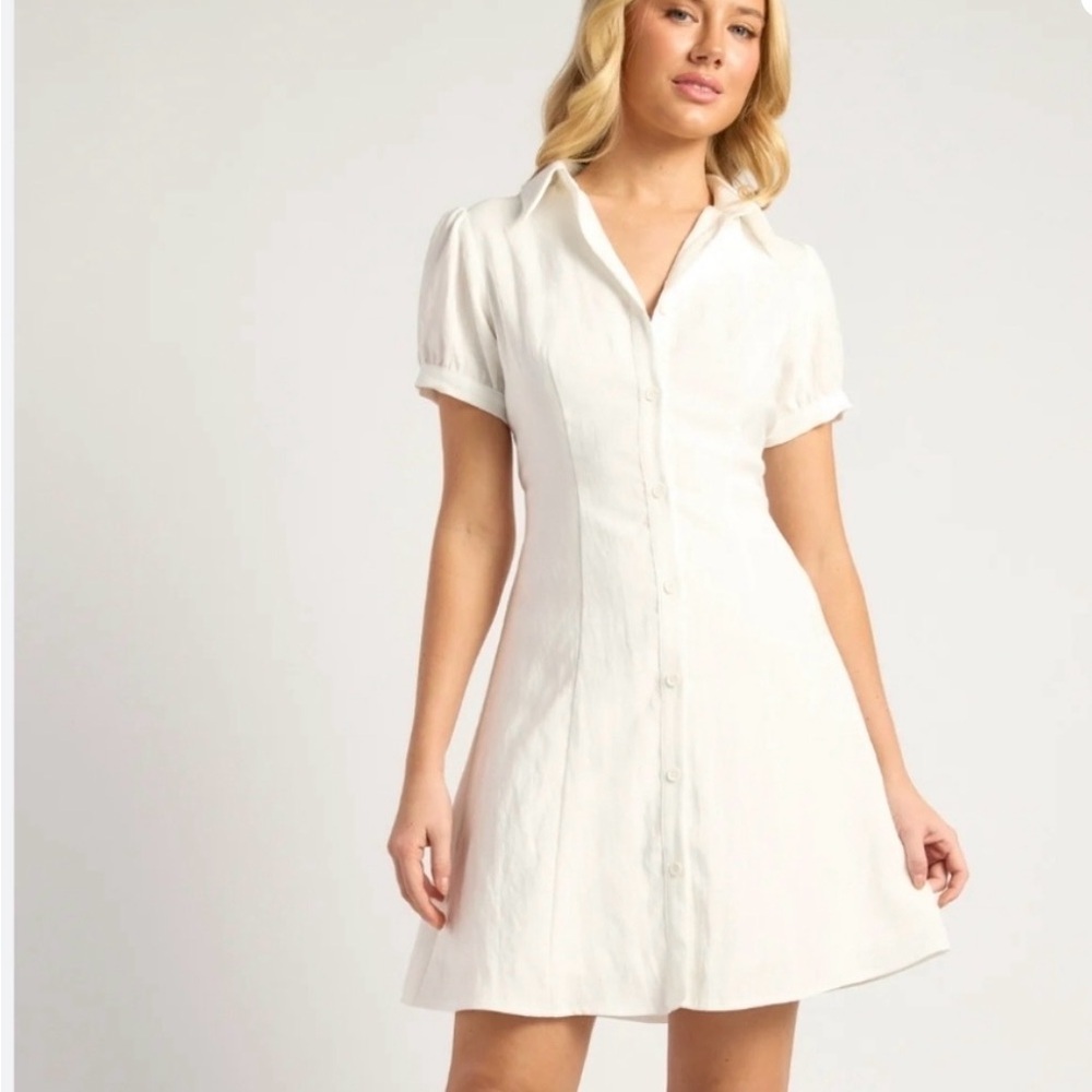 NWOT Brandy Melville Linen Button White Collared Dress